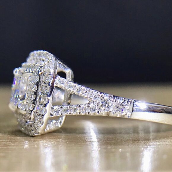 😍PRINCESS CUT 14K WHITE GOLD PURE CZ SQUARE BEAUTIFUL LUXURY WEDDING RING, K904 main image 2